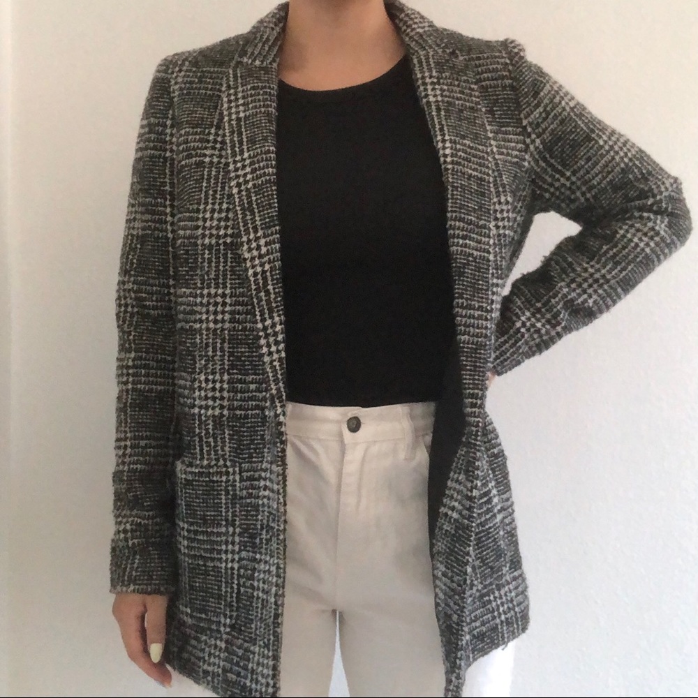 Houndstooth Plaid Blazer Coat